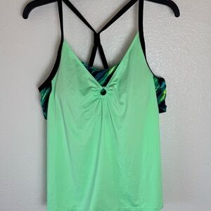 ZeroXposur Light Green Swim Shirt Top with Black Straps and built in Bra Look